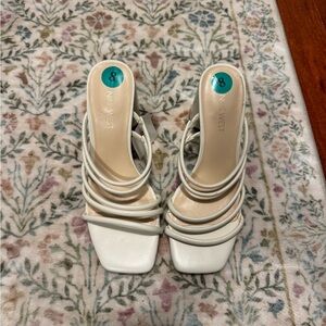 Never Worn Nine West White Strappy Square-Toe Slide Heels
